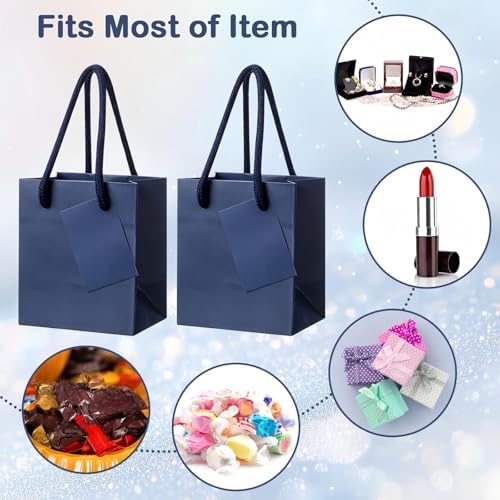 Sherr 100 Pcs Navy Blue Mini Paper Gift Bags with Handles, White Tags - Image 6
