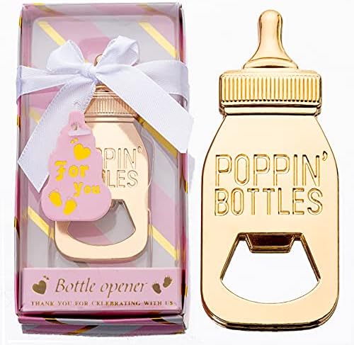 24PCS Golden Baby Bottle Openers for Baby Shower Favors Gifts, Baby Shower Decorations Souvenirs, Poppin Bottles Openers with Exquisite Gifts Box used for Guests Gender Reveal Party (24, pink) by WxzumgPARTYFAVORS
