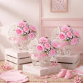 3 Pack Baby Shower Table Centerpiece, Pink Rattan-Style Carriage Baskets with Faux Ranunculus and Baby's Breath for Girl Gender Reveal Bridal Wedding Party Tables by Wavyknot