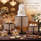 Metal Cake Stand Set with Crystal Pendants - Elegant Dessert Table Display for Weddings, Birthday Parties, Baby Showers, Events - Sturdy Crystal Bling Cupcake Stands for Pastries, Sweets, Decorations (Black, Set of 6) - Image 4