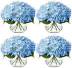 Zeyune 4 Pack Hydrangea Artificial Flowers Hydrangea Flowers Fake Silk Hydrangeas with Faux Vase and Water for Home Table Centerpieces Wedding Birthday Baby Shower Party Decoration (Blue) by Zeyune