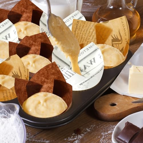 Potchen 800 Pcs Tulip Cupcake Liners Baking Cups,Newspaper,Mocha Style - Image 5