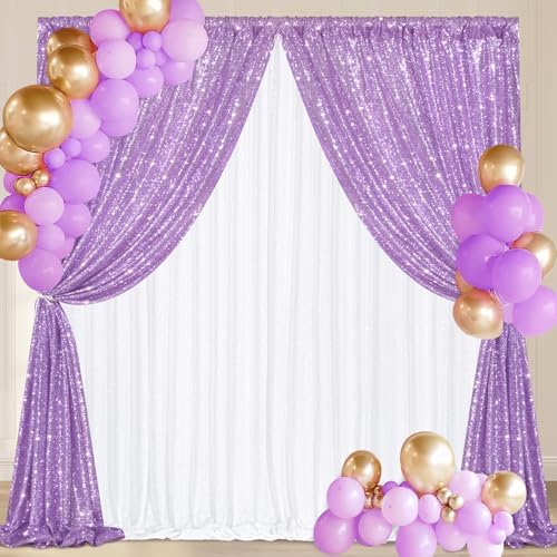 Wedding Sequin Backdrop Lavender 2 Pcs 5FTx10FT Glitter Curtain Backdrop Arch Fabric Drapes for Baby Shower Birthday Party Decoration - Image 2