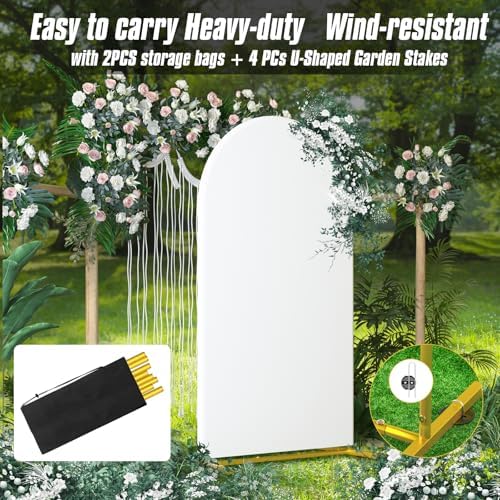 7.2FT Wedding Arch Backdrop Stand and Cover ,Double-Color Spandex Fitted Arch Covers Round Top Balloon Arched Frame for Wedding/Baby Shower/Birthday/Party/Graduation /Indoor Outdoor Use (White +Ivory - Image 4