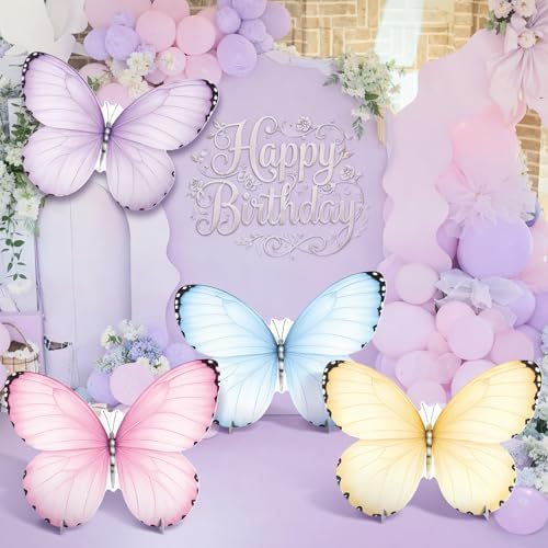 4 Pcs Large Fairy Butterfly Cardboard Cutouts, 19.69" Fairy Birthday Party Decoration, Standing Butterfly Props for Garden Outdoor Lawn Yard Signs Baby Shower Supplies Party Signs - Image 2