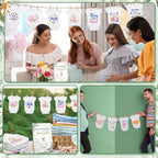 Panitay 126 Pcs Baby Shower DIY Bodysuit Set Bib 25 Blank White Newborn Bodysuit 25 Stencils 24 Marker 1 Sign 50 Pins(Greenery) - Image 5