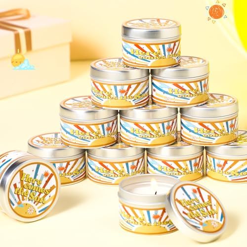 MTLEE Baby Shower Party Favors Candles Lavender Scented Baby Shower Favors for Guests Rustic Tealights Candles Gender Reveal Return Gifts(Yellow,Here Comes the Son,1.2 oz,24 Pcs) - Image 4