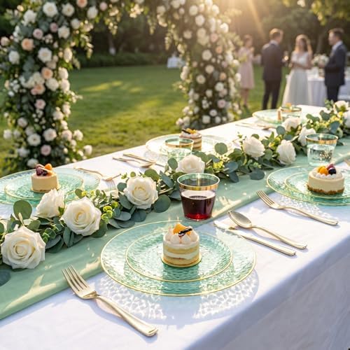 175PCS Green Plastic Plates for 25 Guests, Disposable Plates for Party, Heavy Duty Disposable Plate Set Include: 25 Dinner Plates, 25 Dessert Plates, 25 Cups and Cutlery for Wedding & Party - Image 5