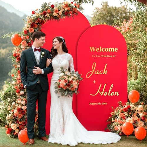 Red Arch Backdrop Cover 2 Set - 7.2FT, 6FT Spandex Fitted Wedding Arch Stand Covers Round Top Chiara Arch Backdrop Stands Cover for Birthday Parties Banquet Photo Background Decoration - Image 3