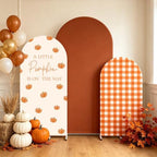 FYSUIMU 3 Pcs Fall Arch Backdrop Covers A Little Pumpkin is on the Way Baby Shower Decorations Orange Plaid Stretchy Spandex Arch Stand Fabric Cover for Autumn Gender Reveal Birthday (4ft/5ft/6ft) - Image 4
