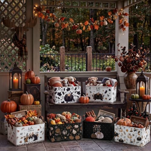 CHENGU 6 Pack Fall Storage Bins Collapsible Retro Autumn Pumpkin Baskets - Image 4