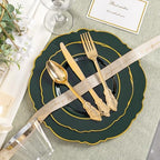 Liacere 350PCS Green Plastic Plates - Dark Green Disposable Plates With Gold Rim - 50Guest Baroque Plastic Dinnerware include 100Plates-50Pcs Pre Rolled Napkins with Silverware 50Cups for Party - Image 4