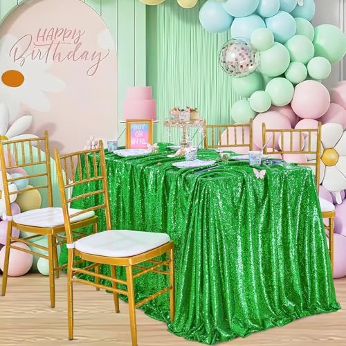 QueenDream Sequin Tablecloth Green Table Cloth 90x90 Inch Christmas Party Dinner Table Decorations Sparkly St. Patrick's Day Table Drapes Covers - Image 2
