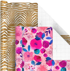 Hallmark Wrapping Paper Rolls for Birthday, Bridal Shower, Baby Shower, Gift Wrap Paper (Set of 6 Rolls: 180 sq. ft. ttl.) Butterflies, Gold Animal Print, Pink Flowers for All Occasions - Image 5