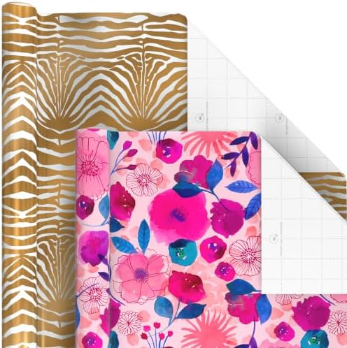 Hallmark Wrapping Paper Rolls for Birthday, Bridal Shower, Baby Shower, Gift Wrap Paper (Set of 6 Rolls: 180 sq. ft. ttl.) Butterflies, Gold Animal Print, Pink Flowers for All Occasions - Image 5