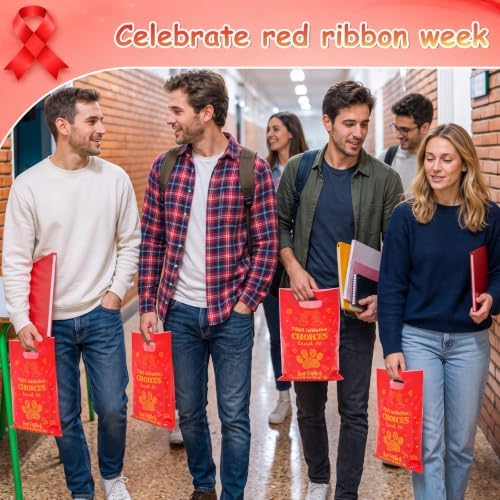 Resurhang 125 Pcs Red Ribbon Week Awareness Assortment Bulk Anti-drug Awareness Paw-sitive Choices Theme Items Wristband Pencils Paw Print Eraser Drug Free Bags Giveaways for Red Ribbon Week Supply - Image 5
