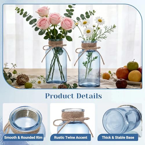 Mason Jar Glass Vases 6 Pack, Blue Flower Vase for Centerpieces - Image 2