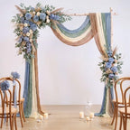 8 Pcs Sage Green Dusty Blue Brown Cheesecloth Table Runner 118" - Image 7