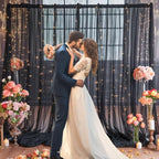 10x8ft Black Tulle Backdrop Curtain with Lights String for Parites, Sheer Photo Backdrop Curtains for Wedding Baby Shower Birthday Party Photo Shoot Decorations - Image 2