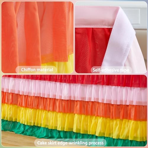 Rainbow Table Skirt 9ft Colorful Tutu Tablecloth for Rectangle Table Birthday Uincorn Indian Party Christmas Decoration - Image 4