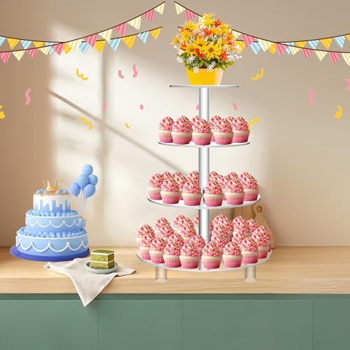 Jusalpha 4 Tier Round Acrylic Cupcake Stand Food Display (Tall version) - Image 2
