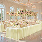 6 Packs Champagne Satin Tablecloths Rectangle 8FT,Glitter Spandex Fitted Stretch Table Covers Wrinkle-Resistant Floor Length Shimmer Pleated Table Skirt for Wedding Parties Baby Shower Banquets - Image 3