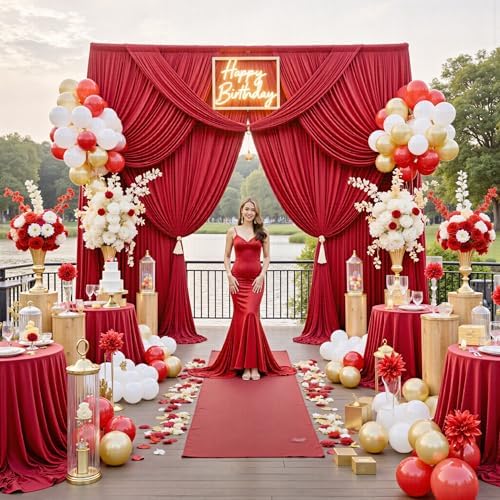 12ft x 10ft Red Backdrop Curtains for Parties, Wrinkle Free 2 Panels Photo Backdrop Drapes Back Drop Cloth for Wedding Birthday Photography Background Decor - Image 6