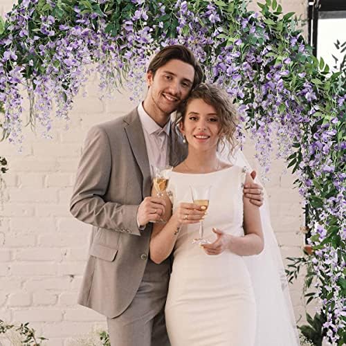 3Pcs 7.2Ft/Piece Artificial Flowers Wisteria Garland Artificial Wisteria Vine Hanging Flower Greenery Garland for Home Garden Outdoor Wedding Arch Floral Decor (Purple) - Image 4