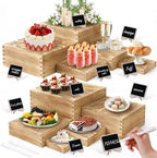 10PCS Pine Wooden Nested Buffet Risers with Mini Signs by Simplechoicesimplelife