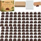 100PCS Wood Place Card Holders with Cards & Self-Adhesive, Pine Wooden Semicircular Design Table Number Name Card Stands for Wedding Baby Shower Birthday Party Menu Cafe (100, Brown) by Rolinb