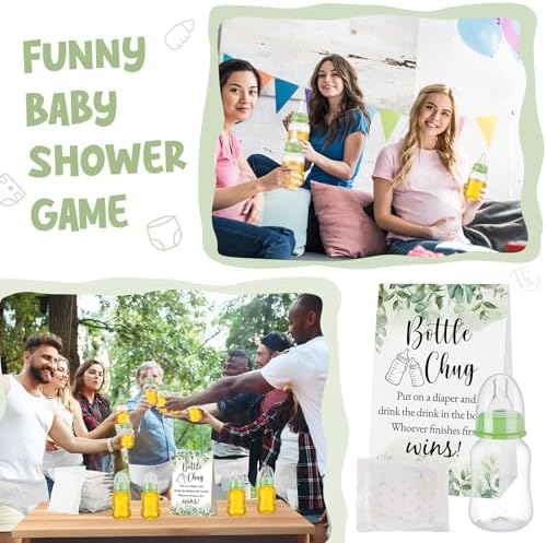 12 Set Bottle Chug Baby Shower Games Favors Funny Diaper Change Game Including Plastic Baby Bottles Chug Disposable Diapers Themed Sign for Gender Reveal Party Supplies(Green,Greenery) - Image 6