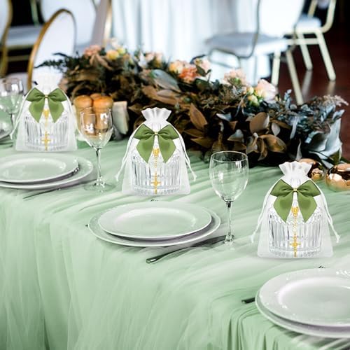 Chuangdi 12 Sets 48 Pcs Baptism Favors for Guests Crystal Candy Bowl Gifts with 12 Pcs Cross Rosary for Baptism Decorations Wedding Baby Shower Supplies First Communion Party(Green) - Image 6