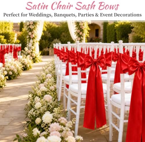 50 Pcs Red Satin Chair Sashes 6 x 108 in Chair Bows for Wedding - Image 7