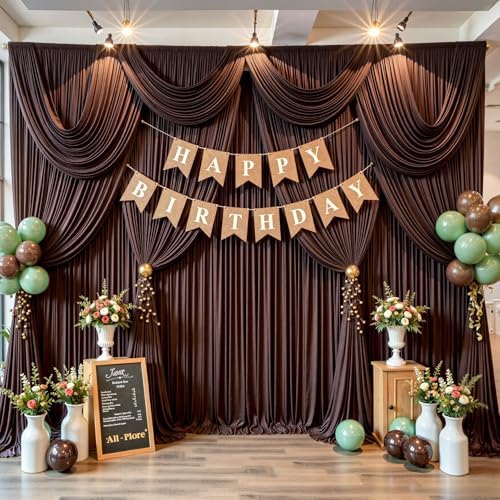 20x8ft Brown Photo Backdrop Curtains for Parties Birthday Wrinkle Free Polyester Photoshoot Curtains Drapes Backdrop for Weddings Anniversary Graduation Stage Photography Background 4 Panels 5x8FT - Image 4