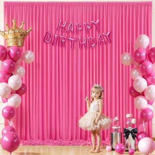 24x10FT Hot Pink Backdrop Curtains for Wedding Parties, Wrinkle Free Polyester Photography Backdrop Drapes for Wedding Baby Shower Birthday Parties Stage Background Stand Decorations 4x10ft,6 Panels - Image 3