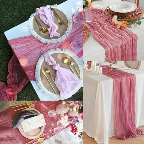 12 Pack Dusty Rose 10FT Cheesecloth Table Runner 20 x 120 Inch Long Rustic Gauze Fabric Cheese Cloth Table Runner for Wedding Bridal Baby Shower Table Decorations Boho Sheer Birthday Party Table Decor - Image 6