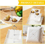 Sawysine 6 Pack 3 Tiered Serving Tray White Plastic Dessert Tower, Silver - Image 3