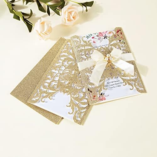 25Pcs Glitter Laser Cut Wedding Invitations with Envelopes and Rsvp Cards - Image 6
