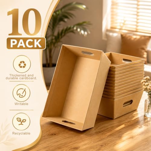 10Sets 10 x 8” Baskets for Gifts Empty, Thick Paper Gift Basket with Clear Wrap Bag and Pull Bows, for Wedding Birthday Bridesmaid Baby Shower Thanksgiving Party Gift Wrapping, Brown - Image 6