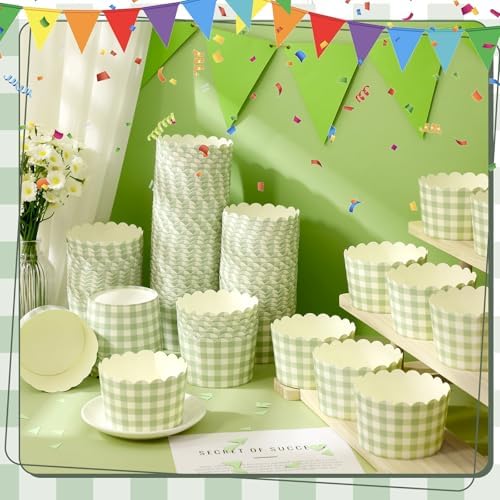 Vesici 150 Pcs Ice Cream Cups Gingham Party Supplies, 10 oz, Sage Green - Image 4