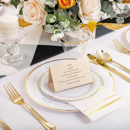 NOCCUR 700PCS Gold Plastic Plates - Gold Disposable Dinnerware Set for 100 - Include 200 Dinner/Dessert Plates, 300 Cutlery, 100 Cups, 100 Napkins, Idea for Wedding/Party/New Year - Image 4