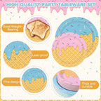 LemonRoad 452 Pcs Ice Cream Party Decorations for 50 Disposable Ice Cream Cone Tableware Set Paper Plate Cup Napkin Tablecloth Fork Straw Spoon Supplies for Birthday Sweet Summer Baby Shower Dinner - Image 2