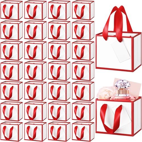 Yeaqee 100 Pcs Mini Metallic Paper Gift Bags with Handle, White, Red by Yeaqee