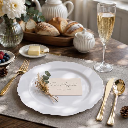 WDF 60pcs White Plastic Plates -10.25inch Baroque White Disposable Dinner Plates for Upscale Parties/Wedding - Image 4