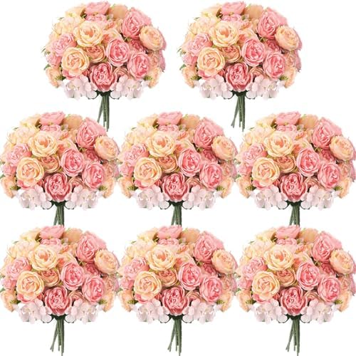 Geosar 8 Bundles Artificial Peonies Flowers,Pink, Yellow by Geosar