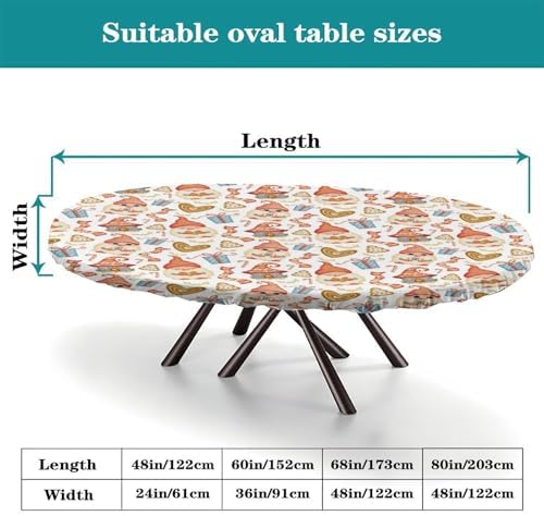Cartoon Christmas Gnomes & Sweet Fabric - Red Print Oval Tablecloth Fitted Waterproof & Stain Resistant Elastic for Dining Table Buffet Parties and Camping Fits for 54" x 76" Oval Table - Image 4