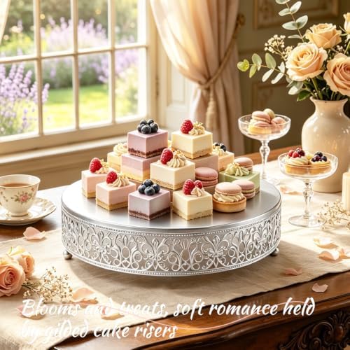 Cake Stand, Metal Round Cupcake Dessert Stand Cake Display Holder Cookies Fruit Serving Tray Decor for Wedding Party Birthday Baby Showers Anniversary (14 in, Matte Silver) - Image 6