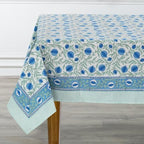 Ridhi Queen Blue Hand Block Print Cotton Rectangle Tablecloth 120 x 80 Inch - Image 4