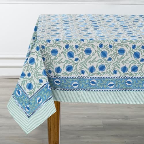 Ridhi Queen Blue, Celadon Green 60x60 Inches Square 100% Cotton Hand Block Print Washable Decorative Spring Summer Parties/Wedding Use,Fall décor Farmhouse Dining Dinner Tablecloth` - Image 4