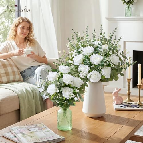 Serwalin 240 Pcs Mixed Eucalyptus Greenery Stems, White Roses, Babys Breath - Image 5